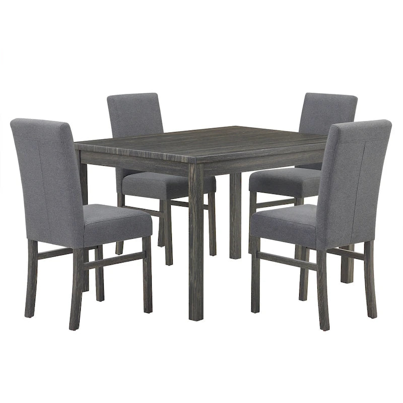 Set da pranzo rustico da 5 pezzi con tavolo rettangolare salvaspazio e 4 sedie imbottite