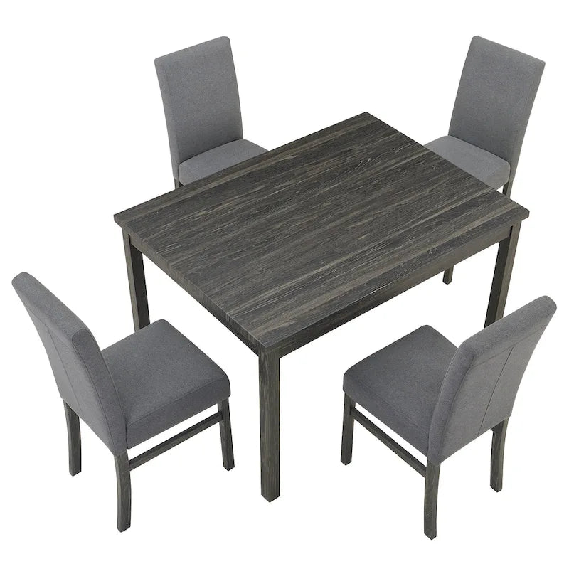 Set da pranzo rustico da 5 pezzi con tavolo rettangolare salvaspazio e 4 sedie imbottite
