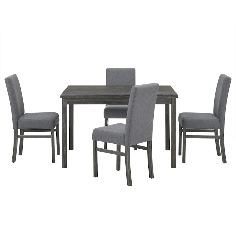 Set da pranzo rustico da 5 pezzi con tavolo rettangolare salvaspazio e 4 sedie imbottite