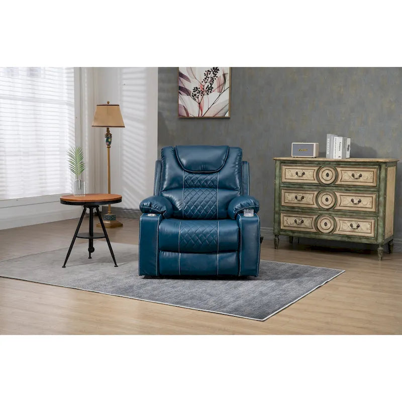 Poltrona reclinabile elettrica oversize in similpelle con massaggio, riscaldamento lombare, portabicchieri, reclinazione piatta a 180 gradi