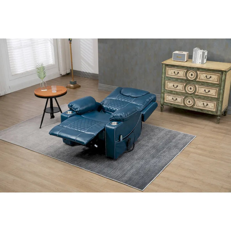 Poltrona reclinabile elettrica oversize in similpelle con massaggio, riscaldamento lombare, portabicchieri, reclinazione piatta a 180 gradi