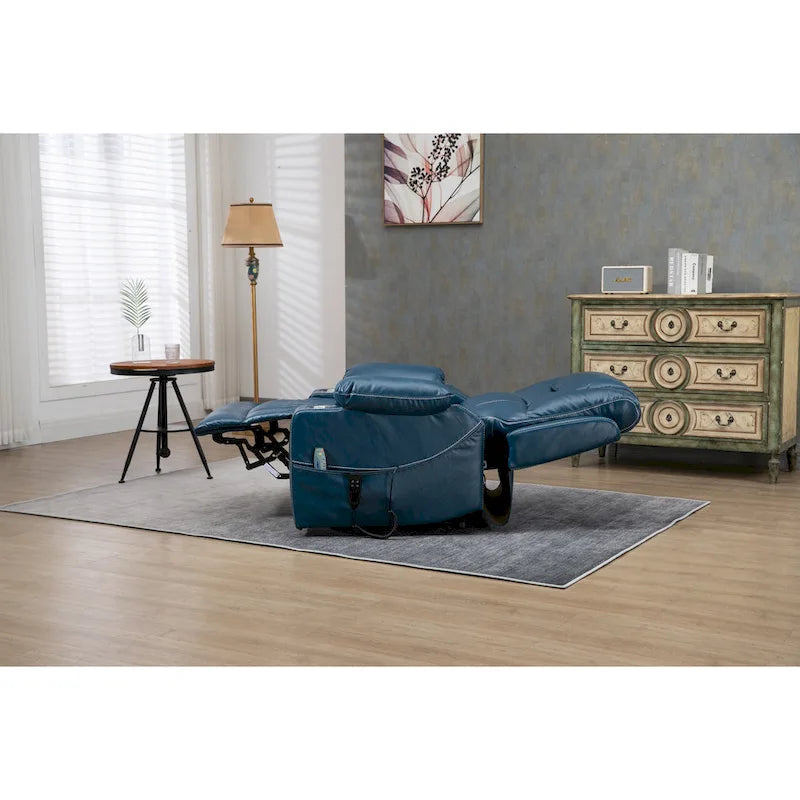 Poltrona reclinabile elettrica oversize in similpelle con massaggio, riscaldamento lombare, portabicchieri, reclinazione piatta a 180 gradi