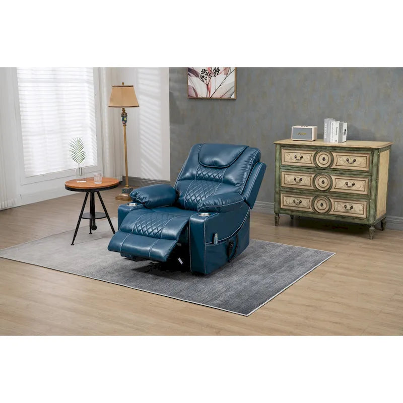 Poltrona reclinabile elettrica oversize in similpelle con massaggio, riscaldamento lombare, portabicchieri, reclinazione piatta a 180 gradi