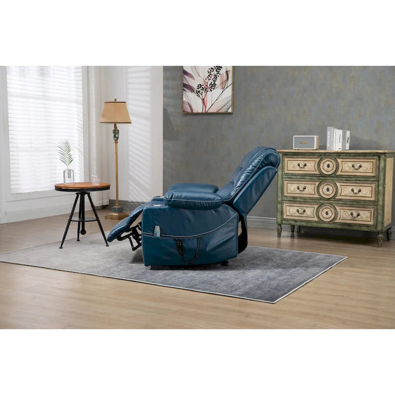 Poltrona reclinabile elettrica oversize in similpelle con massaggio, riscaldamento lombare, portabicchieri, reclinazione piatta a 180 gradi