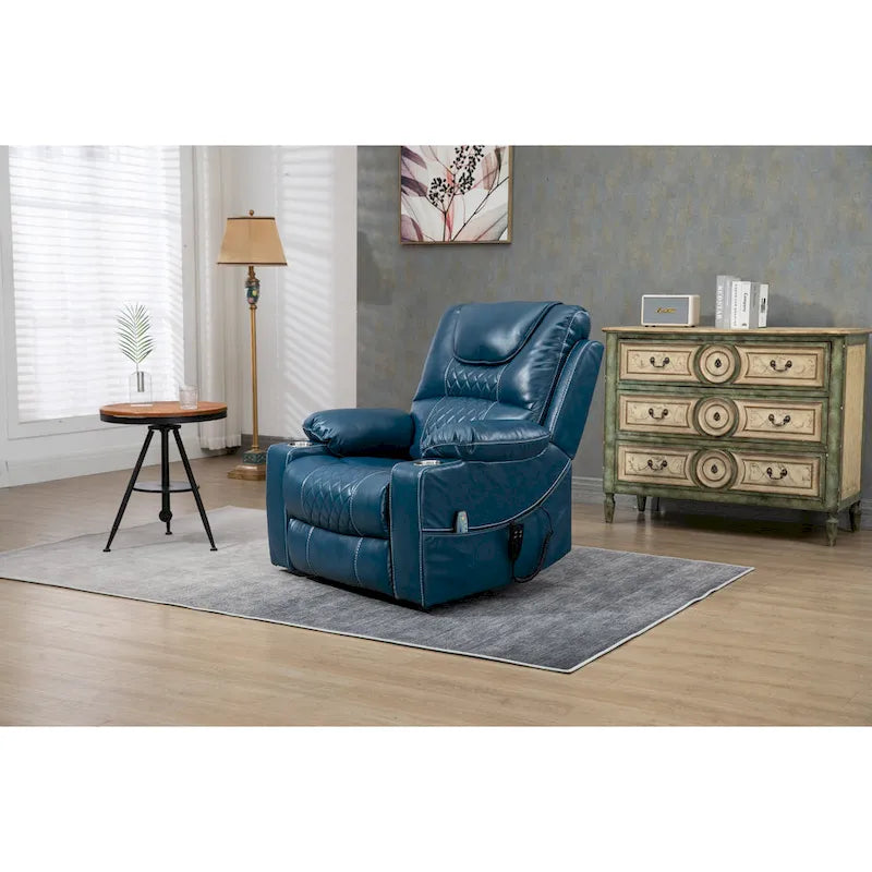 Poltrona reclinabile elettrica oversize in similpelle con massaggio, riscaldamento lombare, portabicchieri, reclinazione piatta a 180 gradi