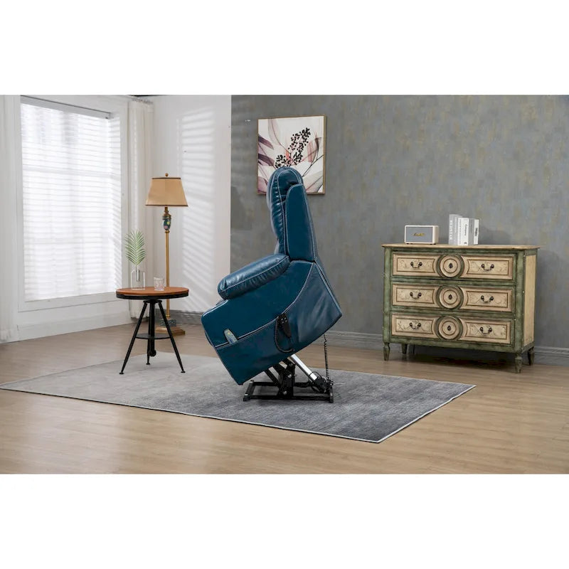 Poltrona reclinabile elettrica oversize in similpelle con massaggio, riscaldamento lombare, portabicchieri, reclinazione piatta a 180 gradi
