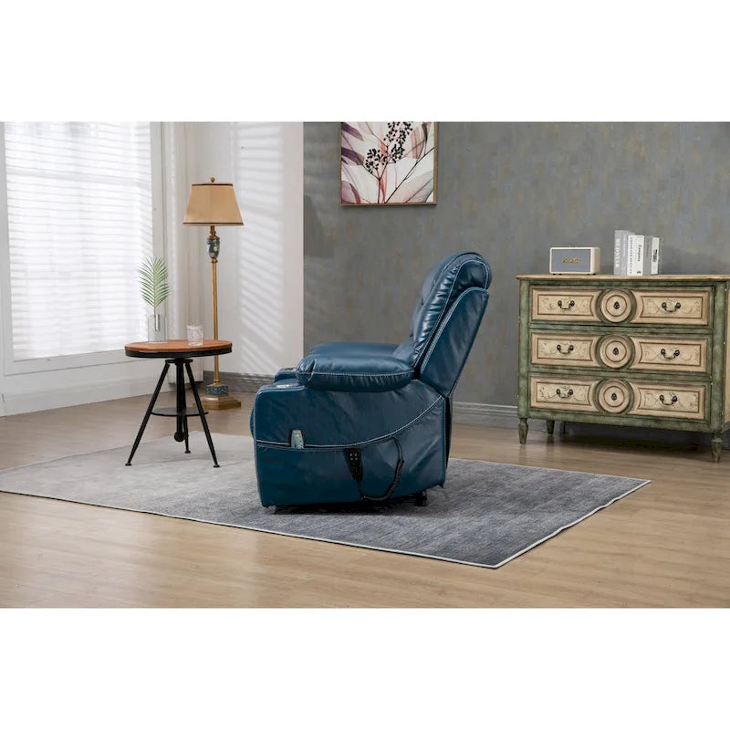 Poltrona reclinabile elettrica oversize in similpelle con massaggio, riscaldamento lombare, portabicchieri, reclinazione piatta a 180 gradi