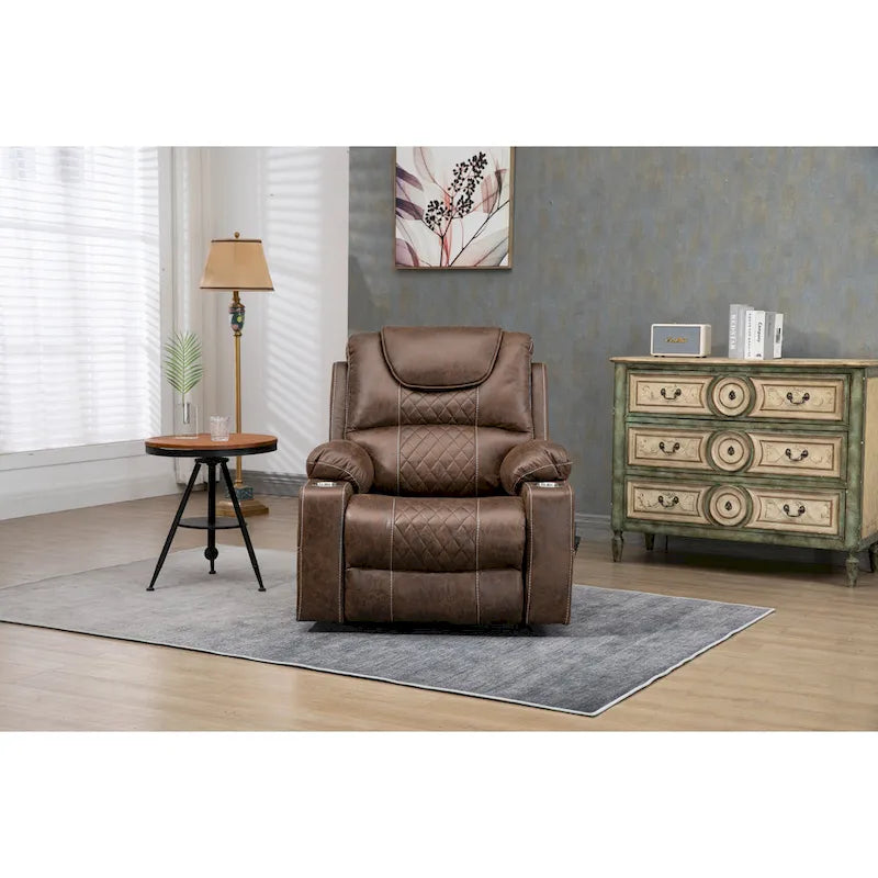 Poltrona reclinabile elettrica oversize in similpelle con massaggio, riscaldamento lombare, portabicchieri, reclinazione piatta a 180 gradi