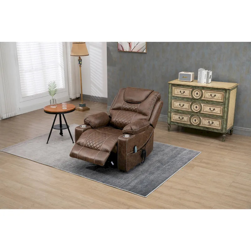 Poltrona reclinabile elettrica oversize in similpelle con massaggio, riscaldamento lombare, portabicchieri, reclinazione piatta a 180 gradi