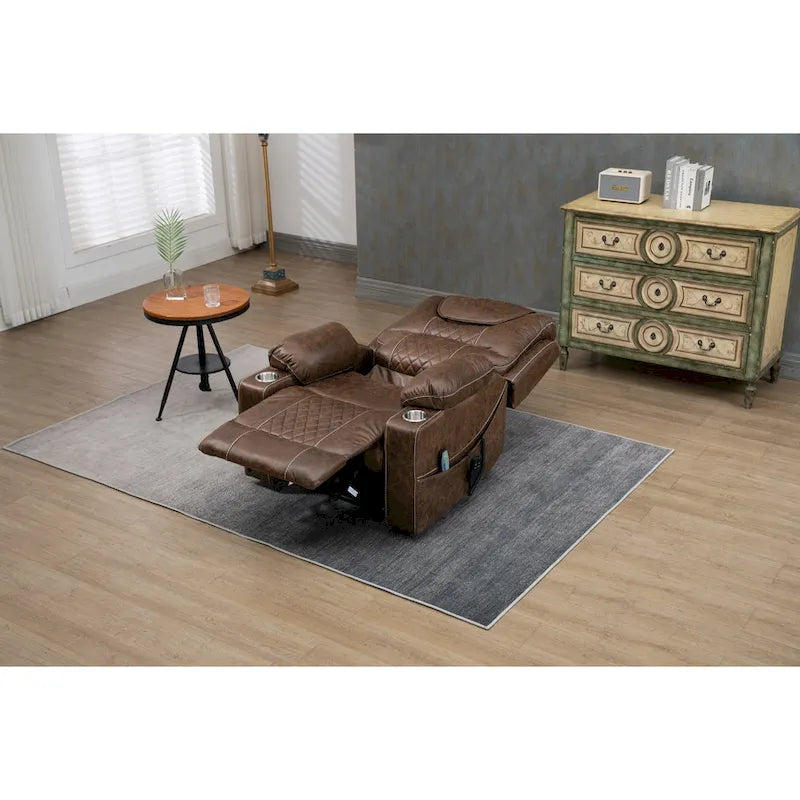 Poltrona reclinabile elettrica oversize in similpelle con massaggio, riscaldamento lombare, portabicchieri, reclinazione piatta a 180 gradi