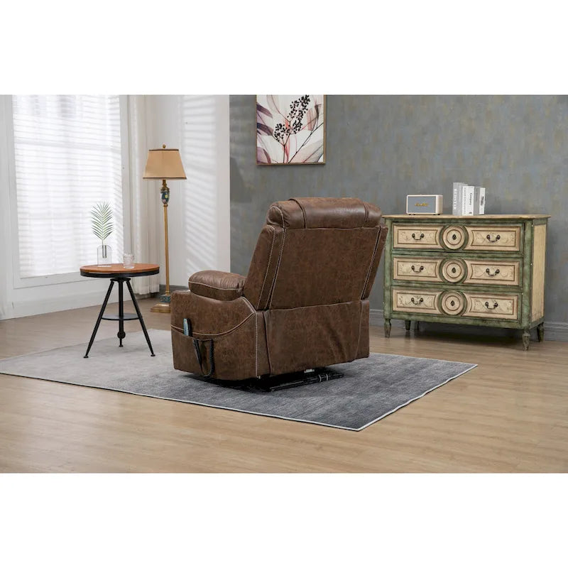 Poltrona reclinabile elettrica oversize in similpelle con massaggio, riscaldamento lombare, portabicchieri, reclinazione piatta a 180 gradi