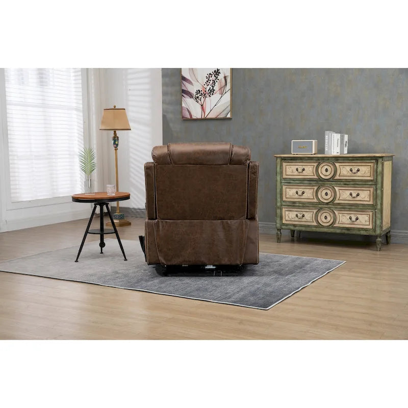 Poltrona reclinabile elettrica oversize in similpelle con massaggio, riscaldamento lombare, portabicchieri, reclinazione piatta a 180 gradi