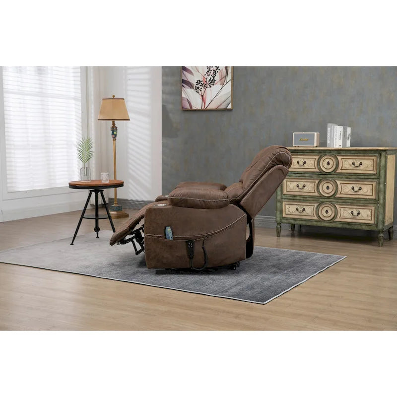 Poltrona reclinabile elettrica oversize in similpelle con massaggio, riscaldamento lombare, portabicchieri, reclinazione piatta a 180 gradi