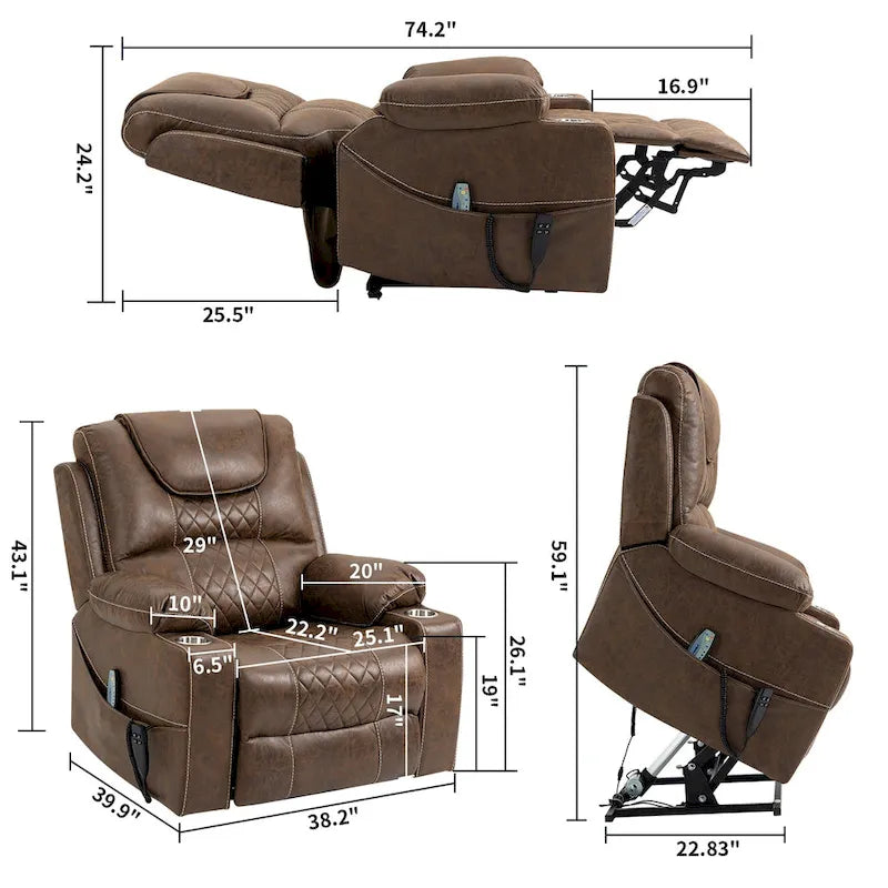Poltrona reclinabile elettrica oversize in similpelle con massaggio, riscaldamento lombare, portabicchieri, reclinazione piatta a 180 gradi