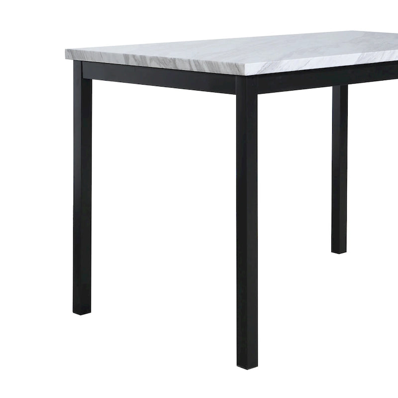 Set da Pranzo di 5 Pezzi con Tavolo Rettangolare con Piano Effetto Marmo e 4 Sedie Imbottite in Ecopelle