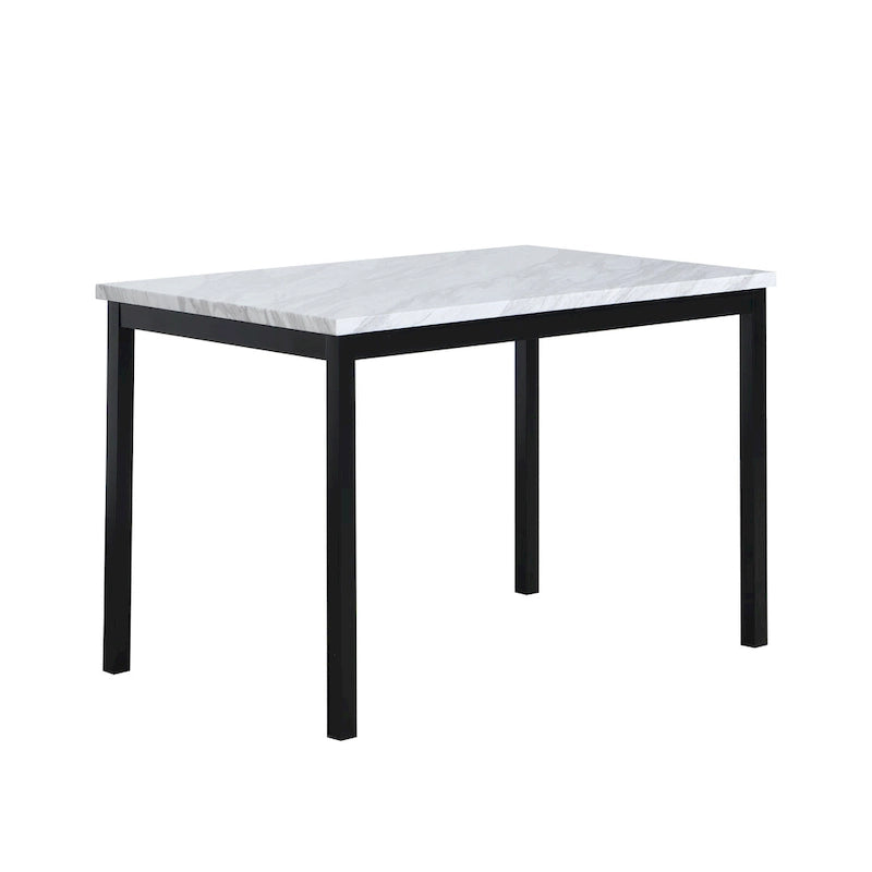 Set da Pranzo di 5 Pezzi con Tavolo Rettangolare con Piano Effetto Marmo e 4 Sedie Imbottite in Ecopelle