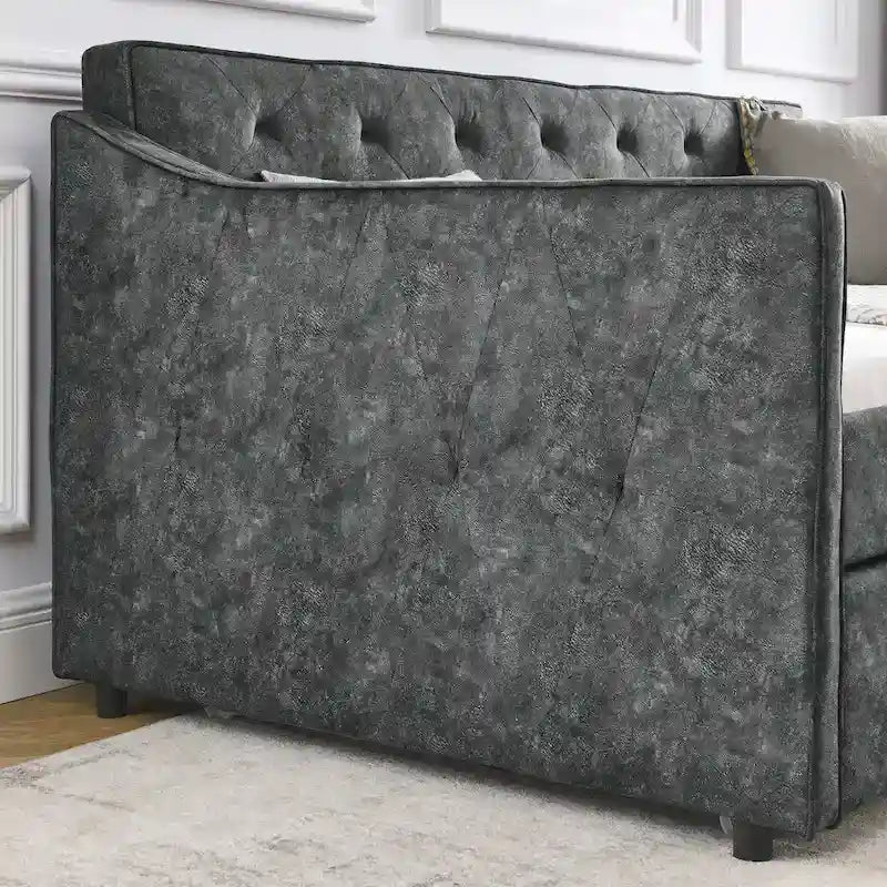 Struttura Divano Letto a Una Piazza Rivestita in Lino con Letto Estraibile e Schienale Trapuntato