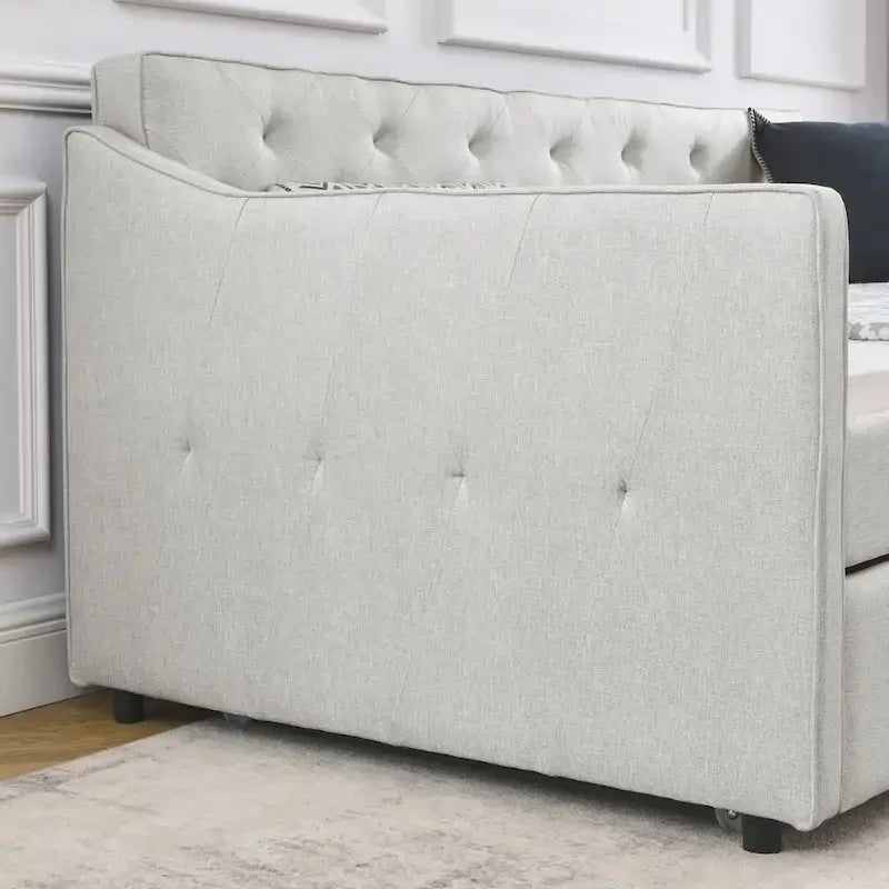 Struttura Divano Letto a Una Piazza Rivestita in Lino con Letto Estraibile e Schienale Trapuntato