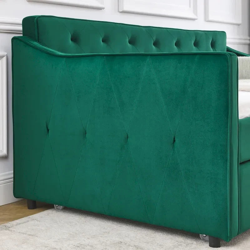Struttura Divano Letto a Una Piazza Rivestita in Lino con Letto Estraibile e Schienale Trapuntato