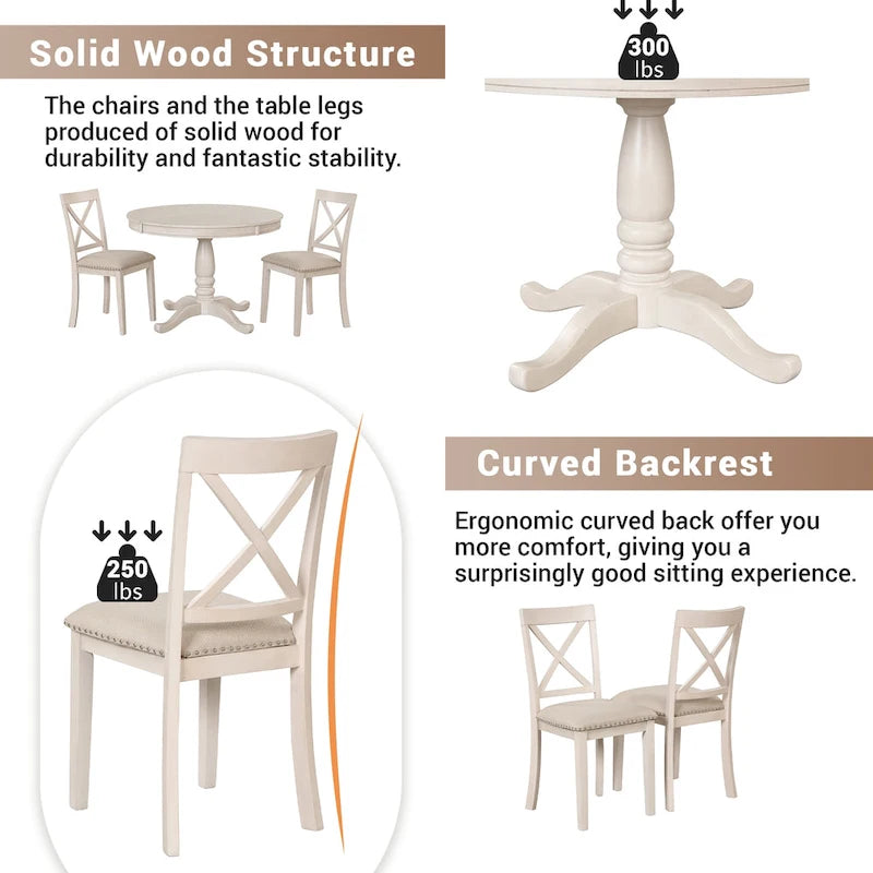 Vintage 5-Piece Wooden Dining Table Set with Expandable Round Table & 4 Chairs