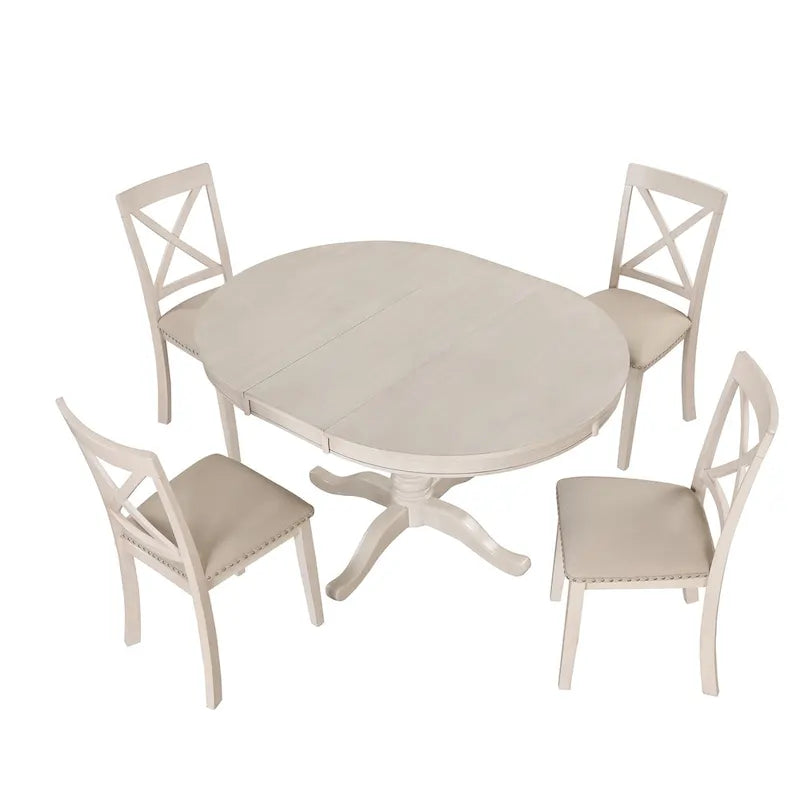 Vintage 5-Piece Wooden Dining Table Set with Expandable Round Table & 4 Chairs
