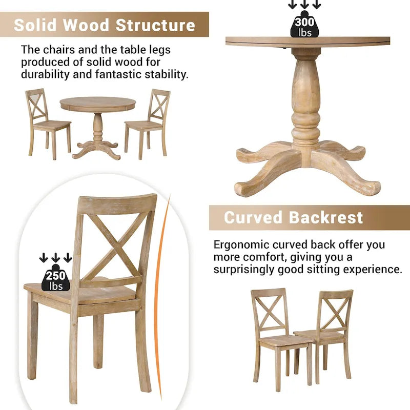 Vintage 5-Piece Wooden Dining Table Set with Expandable Round Table & 4 Chairs