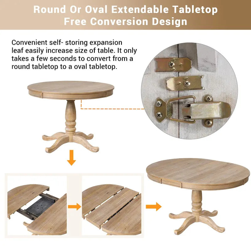 Vintage 5-Piece Wooden Dining Table Set with Expandable Round Table & 4 Chairs