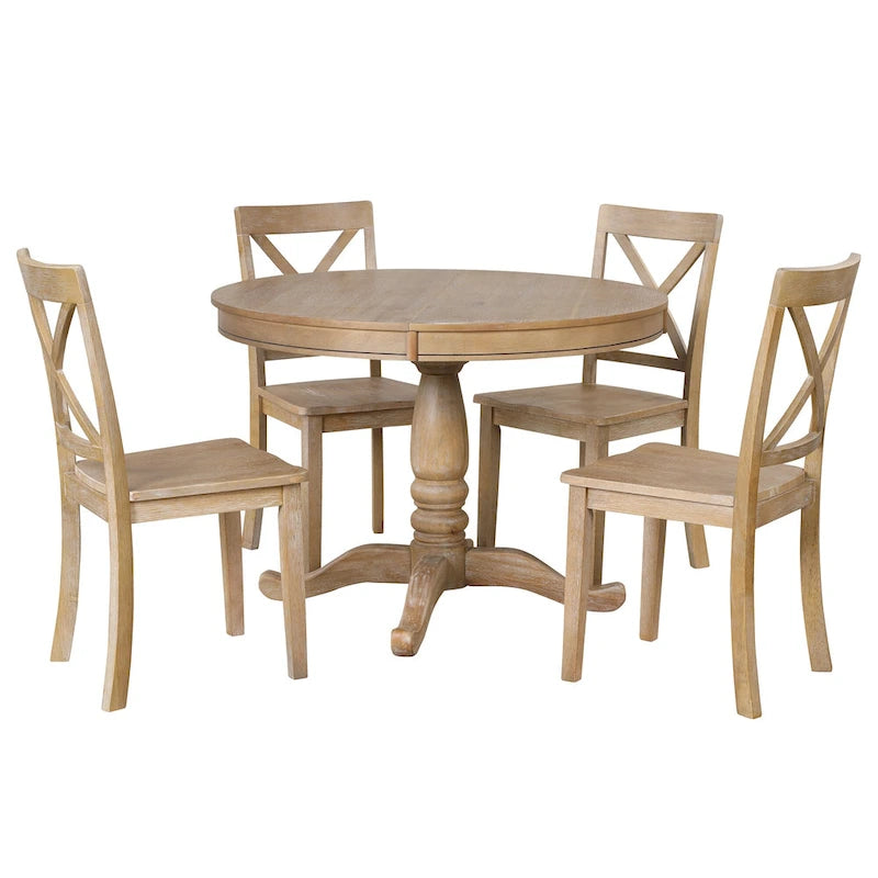 Vintage 5-Piece Wooden Dining Table Set with Expandable Round Table & 4 Chairs