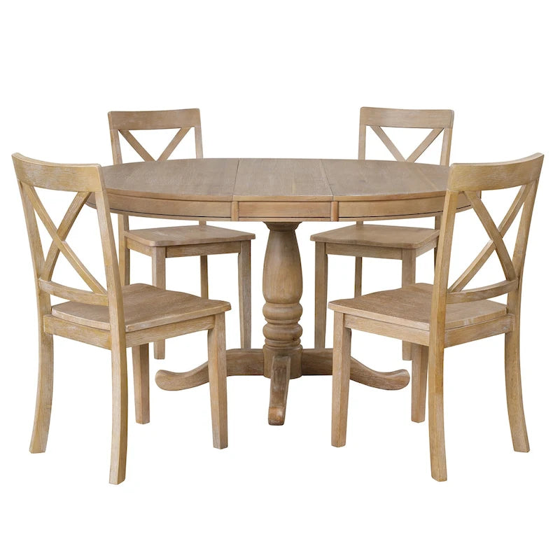 Vintage 5-Piece Wooden Dining Table Set with Expandable Round Table & 4 Chairs