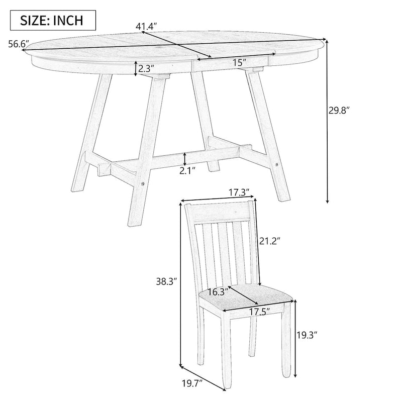 Set da pranzo da 5 pezzi in legno con tavolo rotondo allungabile e 4 sedie