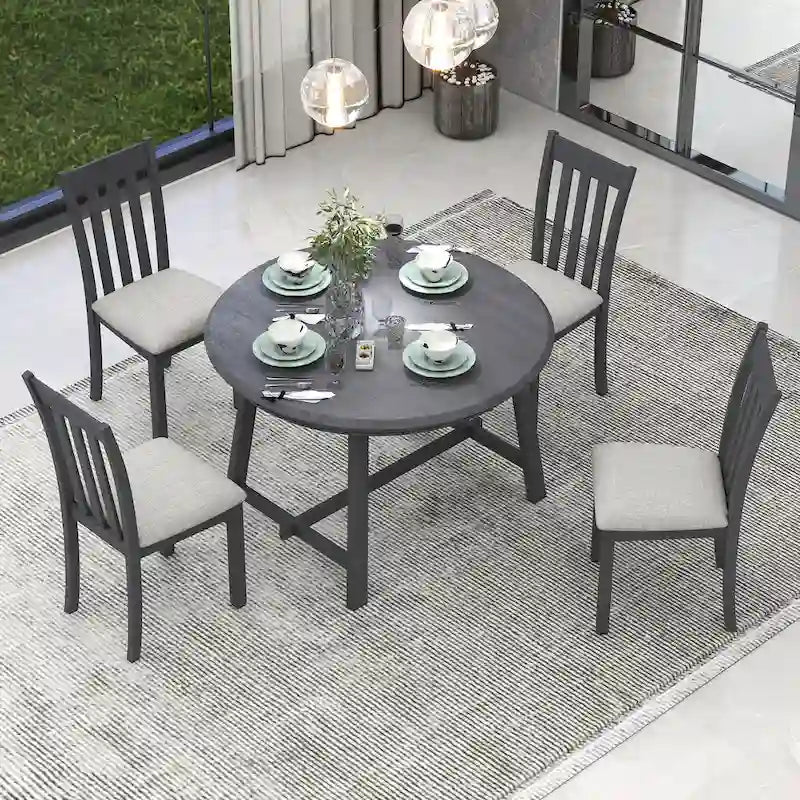 Set da pranzo da 5 pezzi in legno con tavolo rotondo allungabile e 4 sedie
