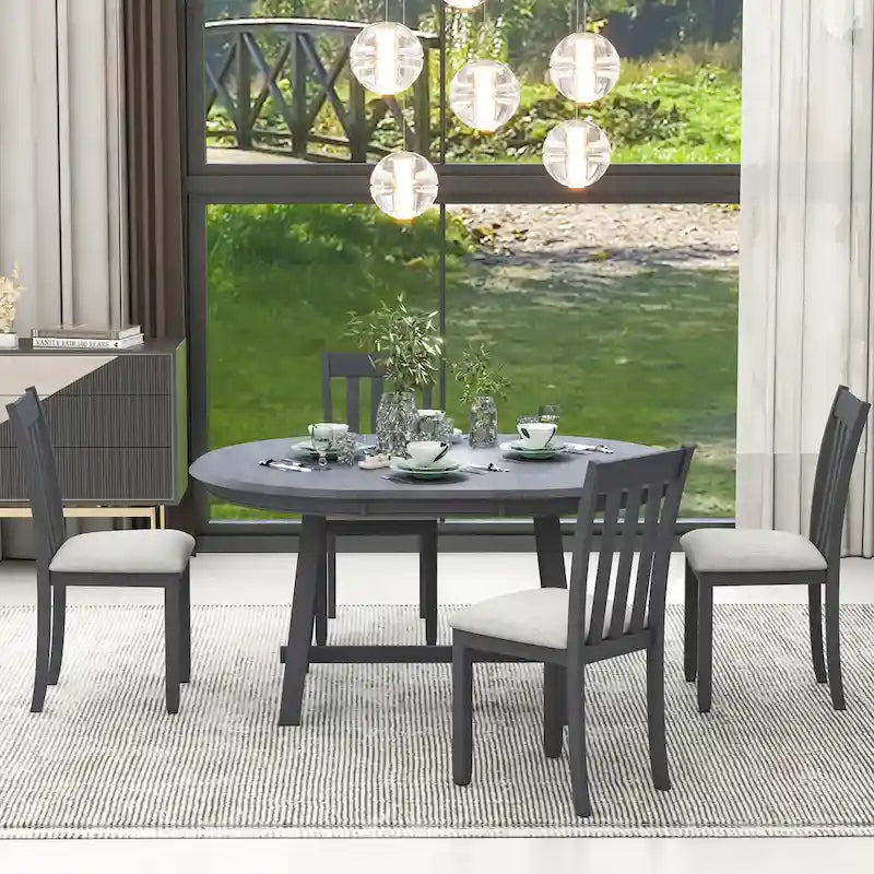 Set da pranzo da 5 pezzi in legno con tavolo rotondo allungabile e 4 sedie