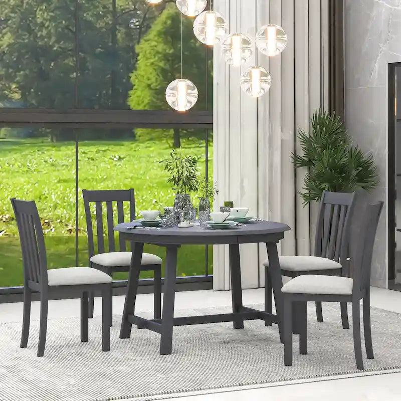 Set da pranzo da 5 pezzi in legno con tavolo rotondo allungabile e 4 sedie