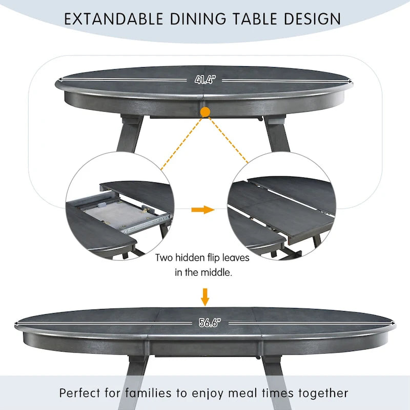 Set da pranzo da 5 pezzi in legno con tavolo rotondo allungabile e 4 sedie