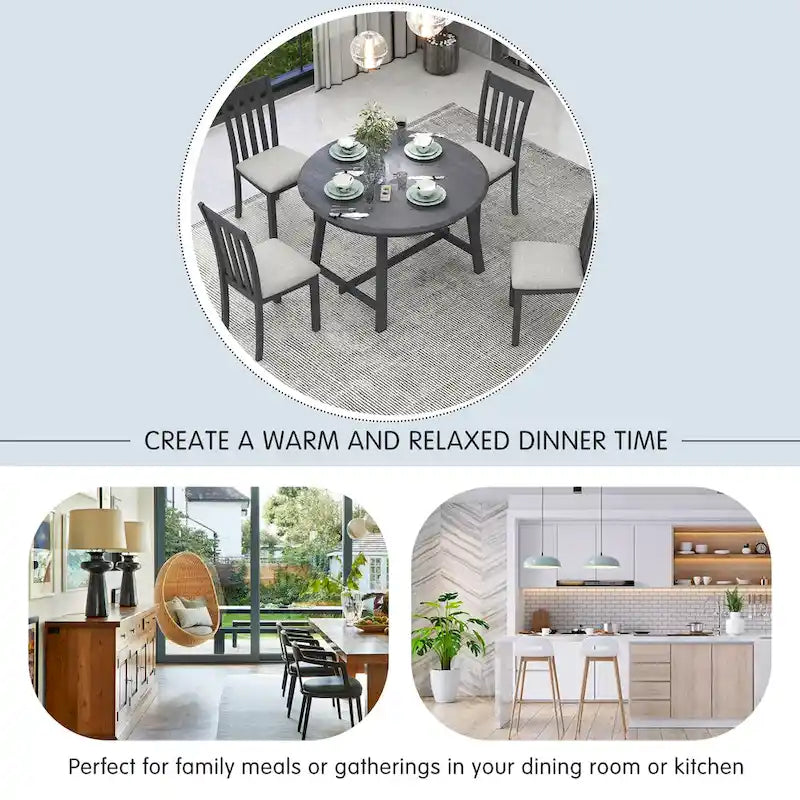Set da pranzo da 5 pezzi in legno con tavolo rotondo allungabile e 4 sedie