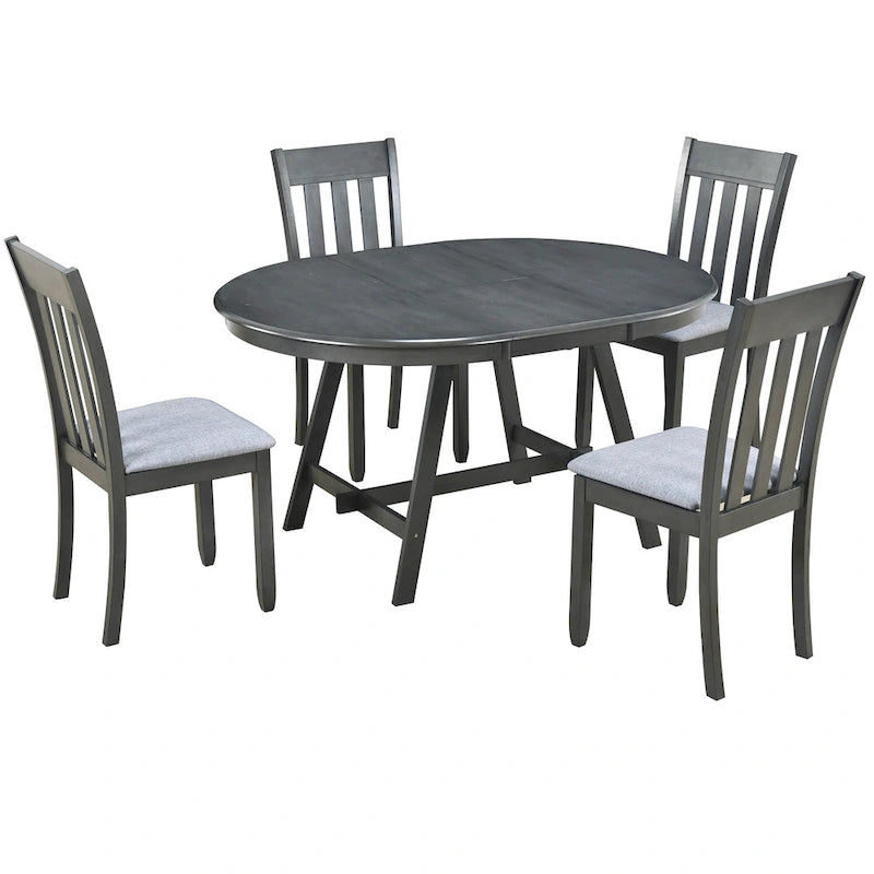 Set da pranzo da 5 pezzi in legno con tavolo rotondo allungabile e 4 sedie