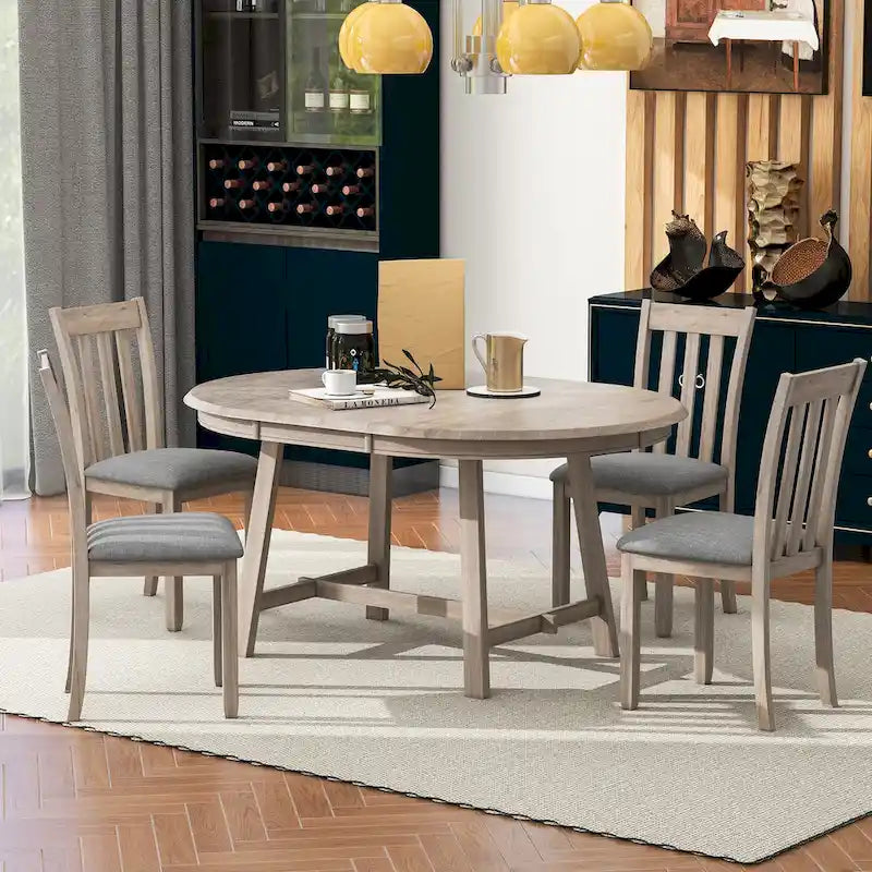 Set da pranzo da 5 pezzi in legno con tavolo rotondo allungabile e 4 sedie