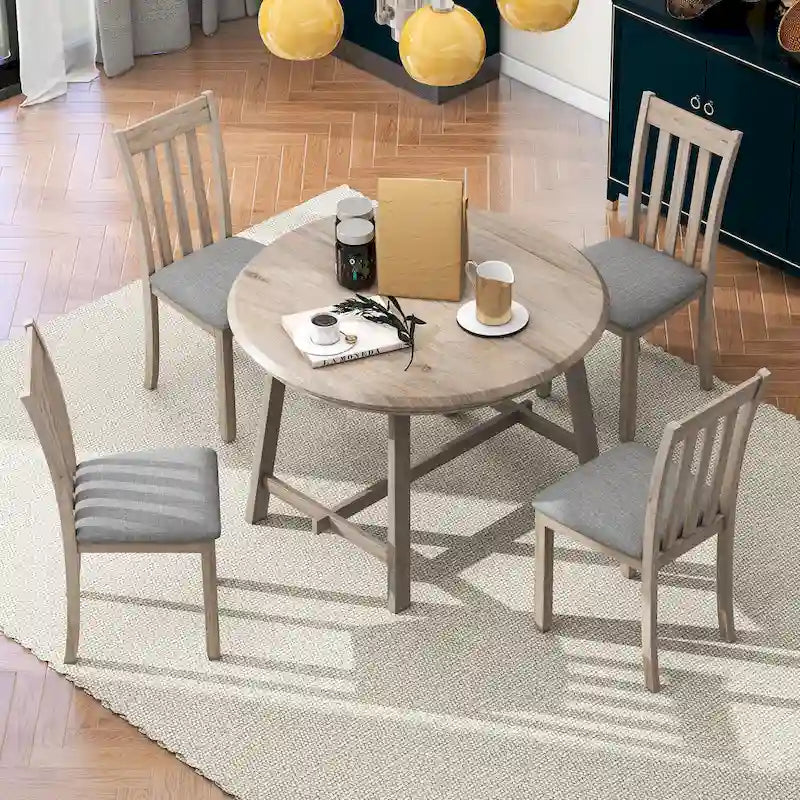 Set da pranzo da 5 pezzi in legno con tavolo rotondo allungabile e 4 sedie