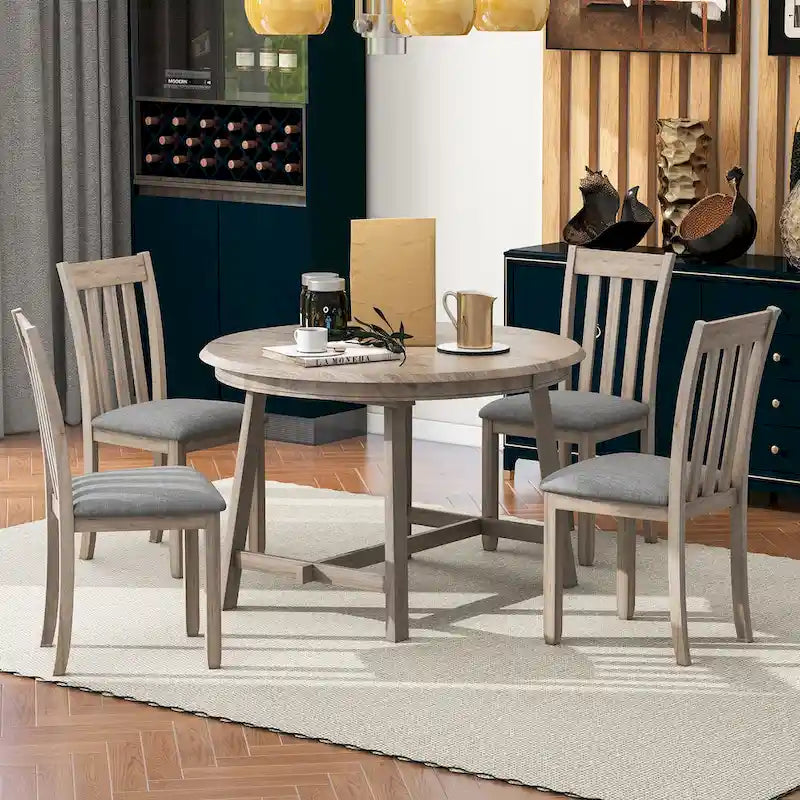 Set da pranzo da 5 pezzi in legno con tavolo rotondo allungabile e 4 sedie