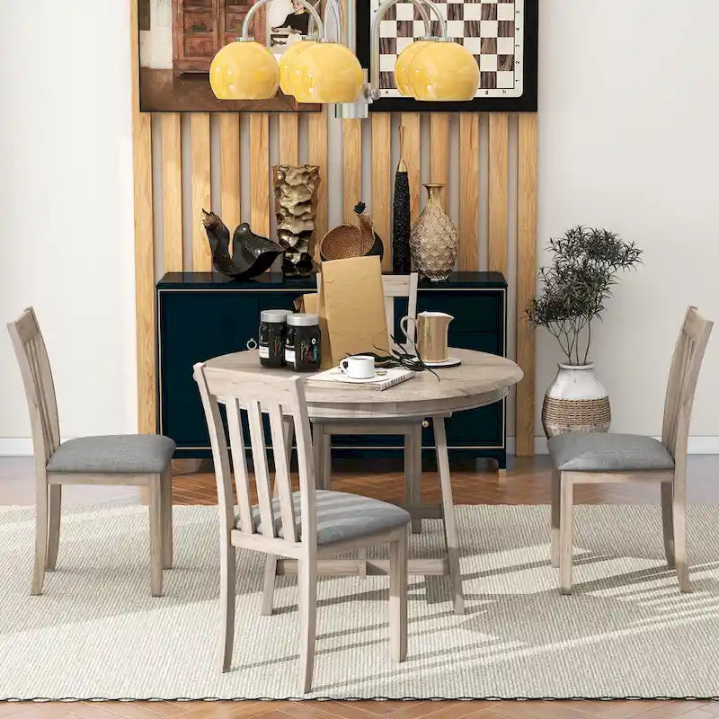 Set da pranzo da 5 pezzi in legno con tavolo rotondo allungabile e 4 sedie