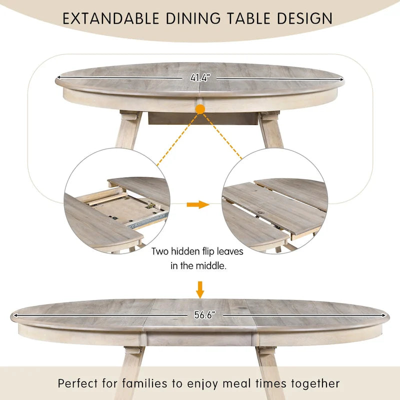 Set da pranzo da 5 pezzi in legno con tavolo rotondo allungabile e 4 sedie