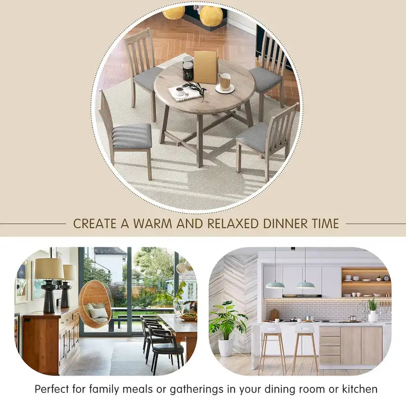 Set da pranzo da 5 pezzi in legno con tavolo rotondo allungabile e 4 sedie