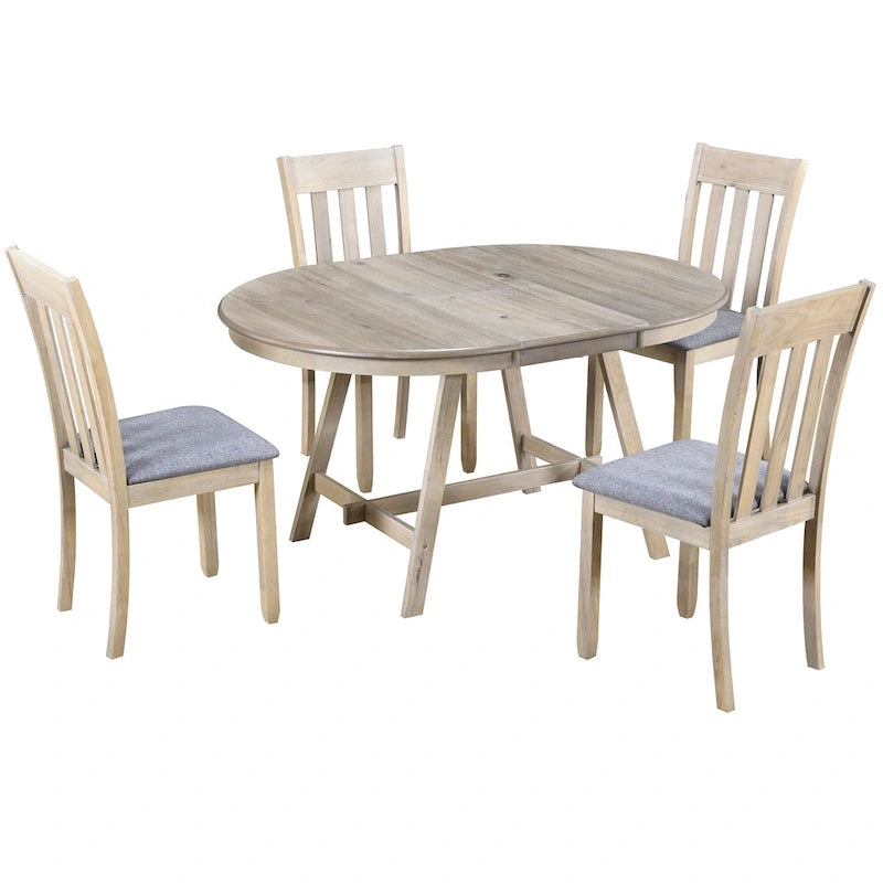 Set da pranzo da 5 pezzi in legno con tavolo rotondo allungabile e 4 sedie