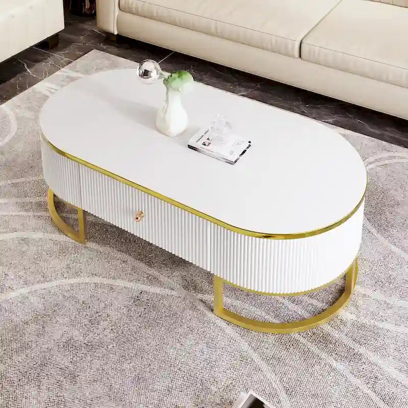 47.2 Tavolino moderno con decorazioni in metallo dorato e cassetti integrati