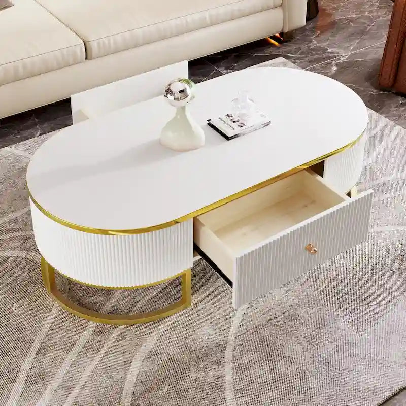 47.2 Tavolino moderno con decorazioni in metallo dorato e cassetti integrati