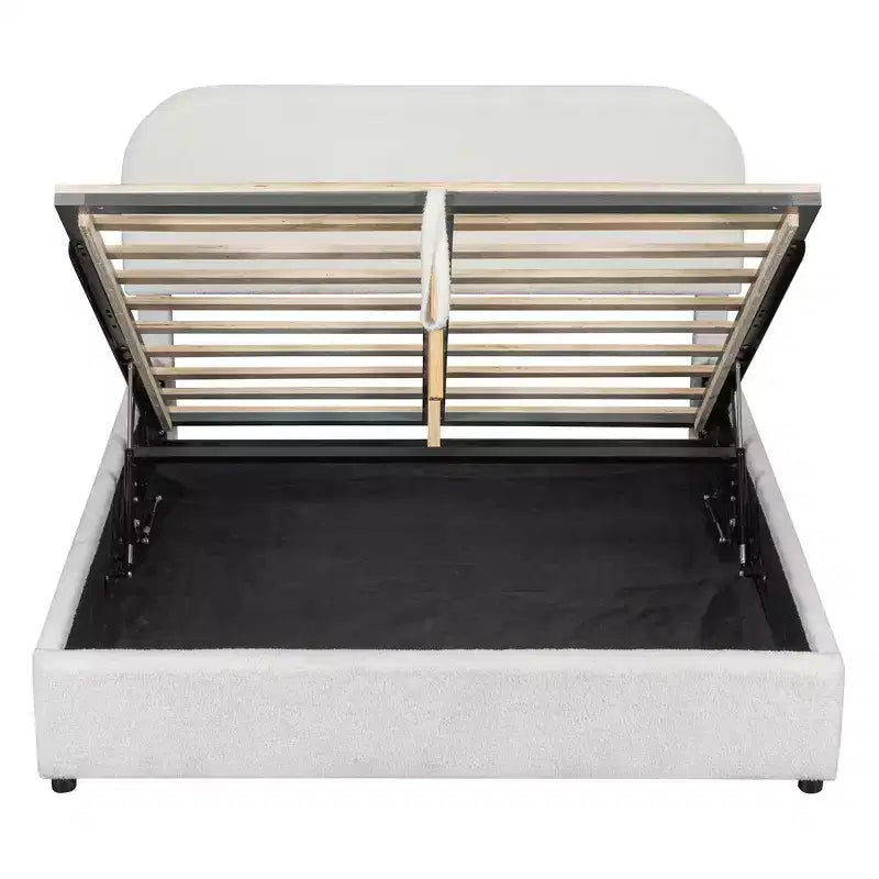 Letto imbottito queen size con contenitore sollevabile - Bianco