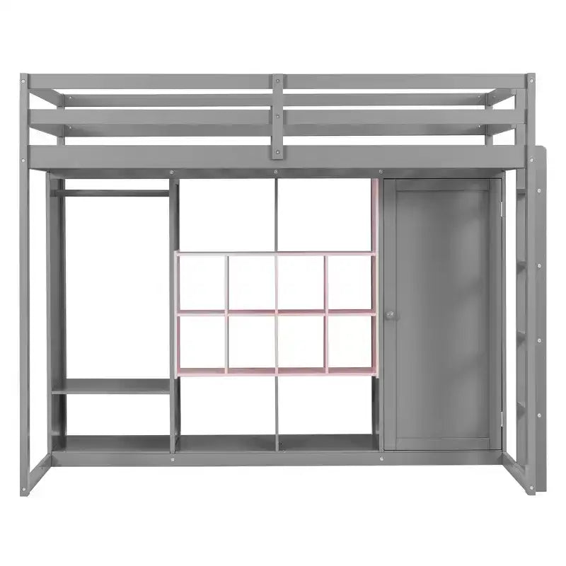 Letto a soppalco per bambini con armadio e mensole, Struttura in legno per letto a soppalco con mobiletto contenitore per bambini e ragazzi