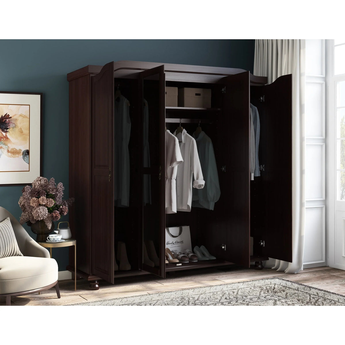 Palace Imports Armadio Kyle a 4 Ante in 100% Legno Massello con Ante in Legno Massello o a Specchio