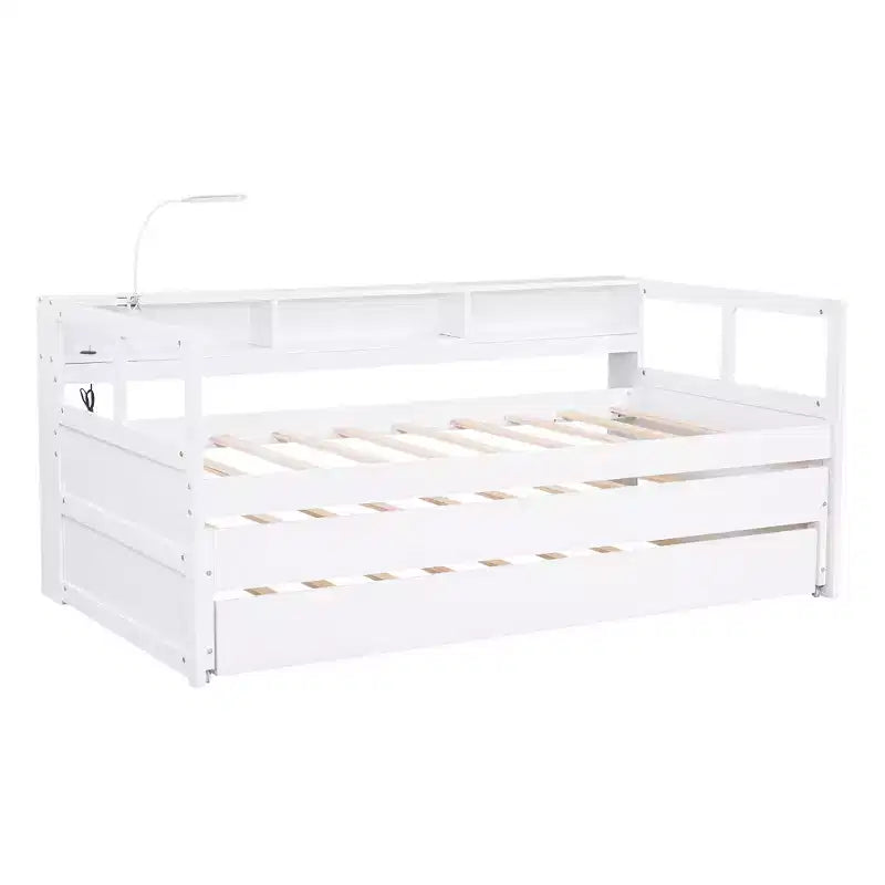 Whisen Twin XL Daybed in Legno con 2 Letti Estraibili, 3 Vani portaoggetti, 1 Luce Gratuita e USB per la Ricarica