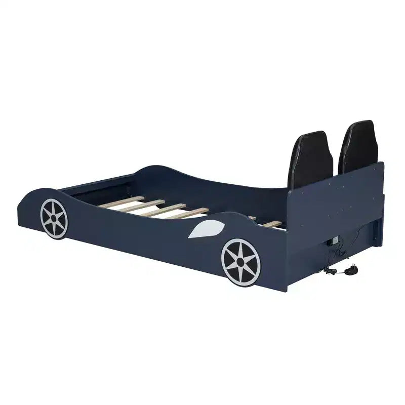 Letto a piattaforma a forma di auto da corsa Whisen Wood, formato singolo, con LED e schienale imbottito